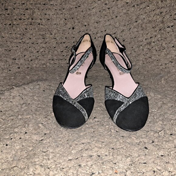 PRETTY BALLERINAS-Black Suede/Glitter D'Orsay/Ankle Strap Shoes-Sz 39-NWOB - Picture 3 of 7